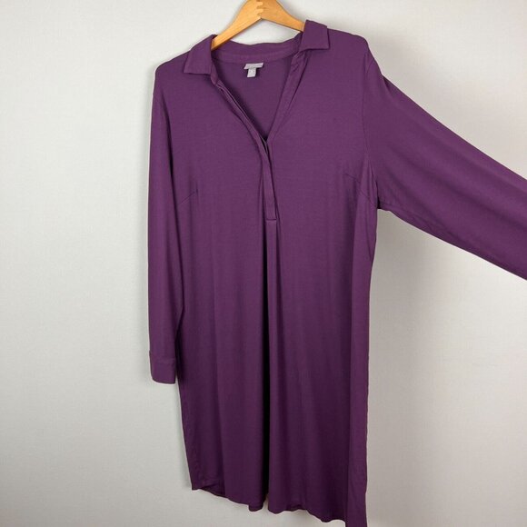 J Jill Dress 2X Shirt Plum Purple Shift Stretch Long Sleeve V-Neck Above Knee - Picture 13 of 13